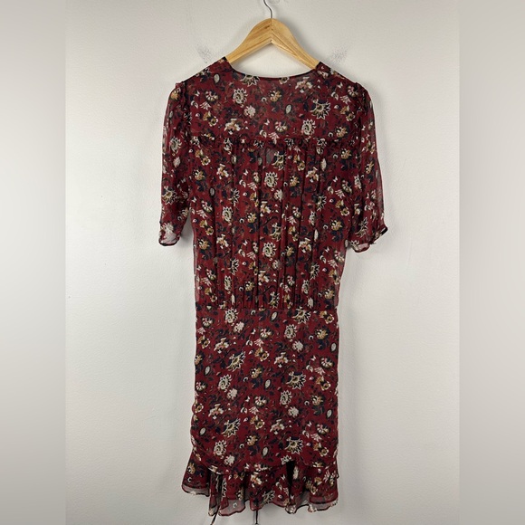 Veronica Beard Floral Bordeaux Dakota Ruched Silk Mini Dress Burgundy Size 8 - Picture 10 of 11